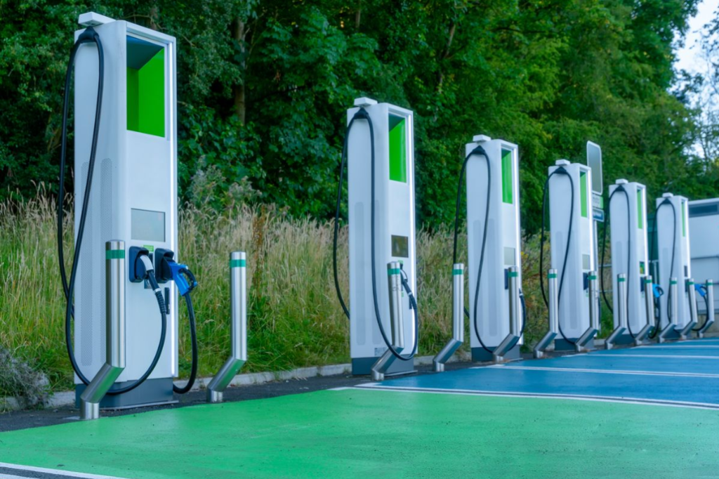 A photo of and EV charging station.